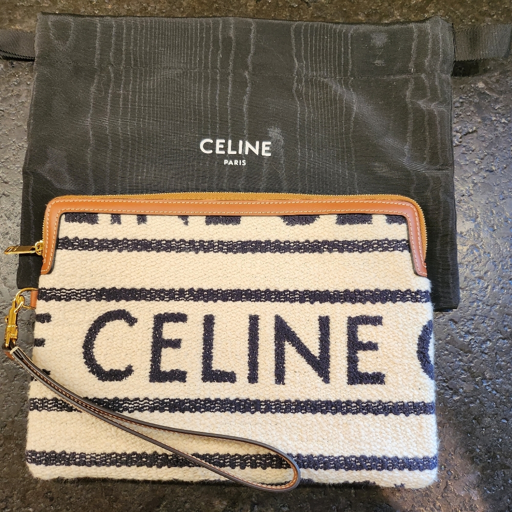 Celine Boucle Wool Clutch Wristlet Pouch - Brand New